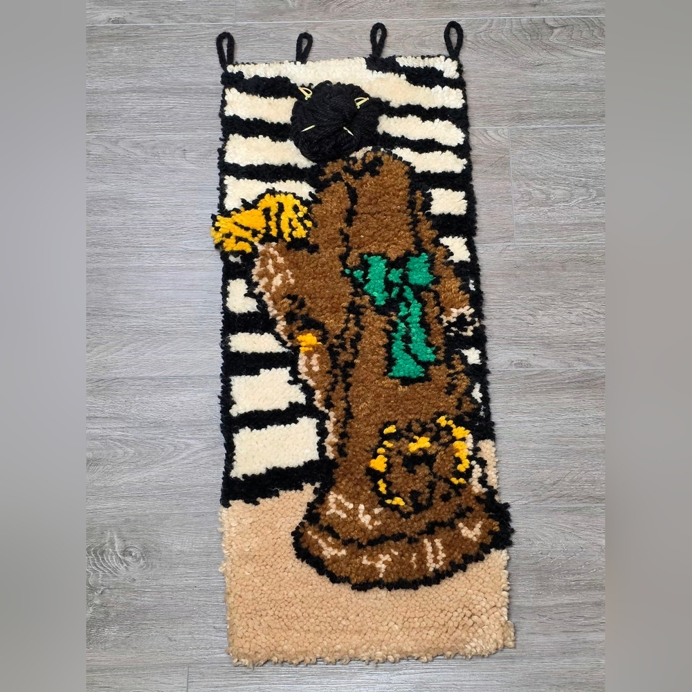 Vintage Latch Hook Japanese Geisha Girl In Kimono Wall Hanging 14 X 32